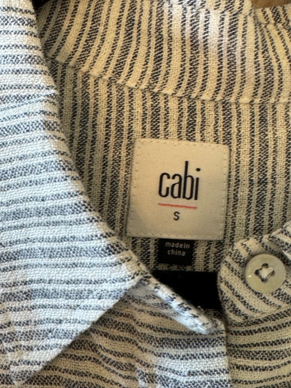 CAbi Relaxed Short-Sleeve Button Down — White & Blue Stripes - Picture 5 of 5